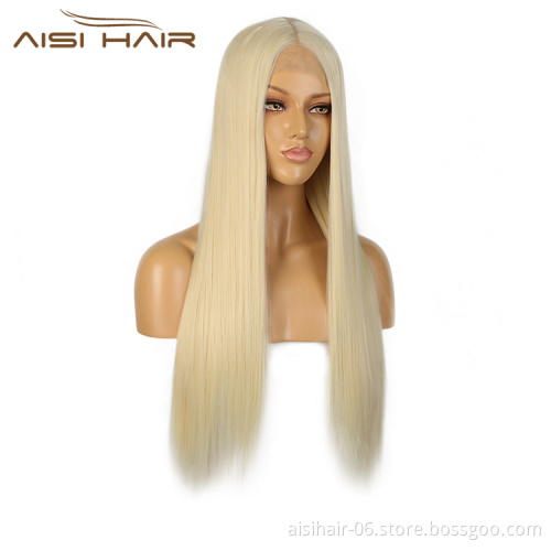 Aisi Hair Cheap 26 Inch Wholesale Long Blonde Color Wig Long Silky Straight Swiss Lace Wigs Synthetic Hair Wigs For Black Women